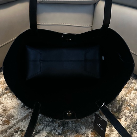 NEW KATE SPADE LARGE BLACK NOVELTY COLLECTIBLE HAPPY TO SERVE YOU LEATHER TOTE - Picture 11 of 11